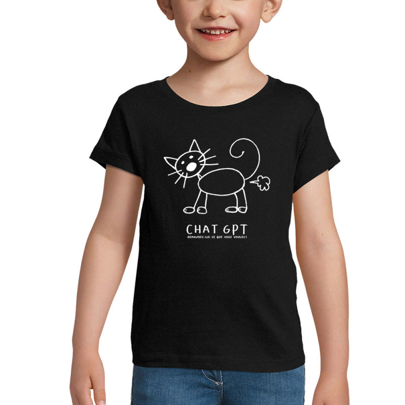 T-shirt fillette noir Chat GPT (Gondrax,Animaux,Humour,Jeux Vidéo / Geek,Chats)