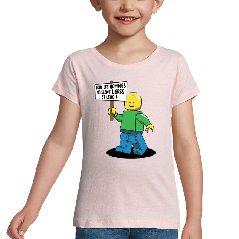 T-shirt fillette rose pale Libres et Légo (Humour,Slogans Débiles,Gondrax)