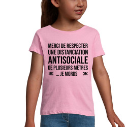 T-shirt fillette rose Distanciation Antisociale (Gondrax,Slogans Débiles,Humour)