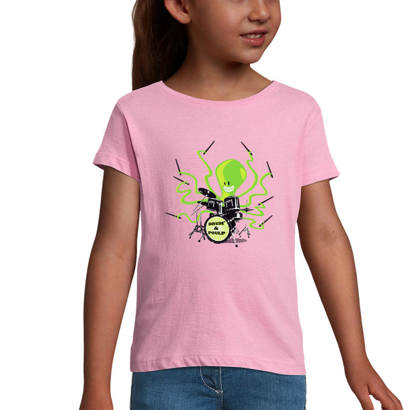 T-shirt fillette rose Poulpy Drum (Animaux,Humour,Ted Boundy)