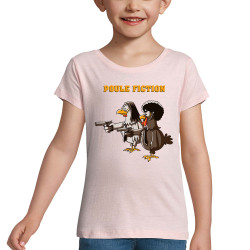 T-shirt fillette rose pale Poule Fiction (Mr Mouton,Animaux,Films/Séries)