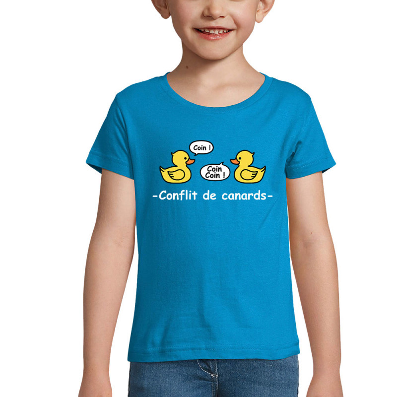 T-shirt fillette bleu azur Conflit de canards (Animaux,Humour,El Zorro)