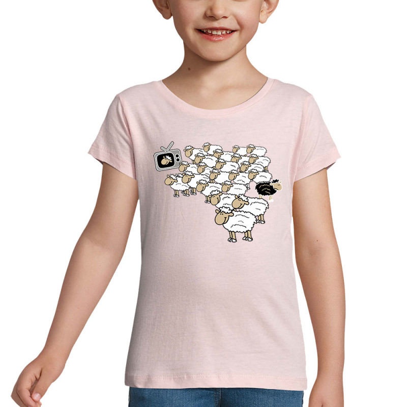 T-shirt fillette rose pale Moutons (Gondrax,Humour,Slogans engagés,Animaux)