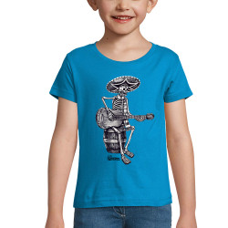 T-shirt fillette bleu azur Santa Muerte - El Guitarrista (Santa Muerte,Têtes de morts,Rock & Punk)