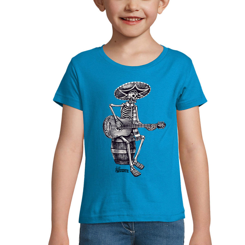 T-shirt fillette bleu azur Santa Muerte - El Guitarrista (Santa Muerte,Têtes de morts,Rock & Punk)