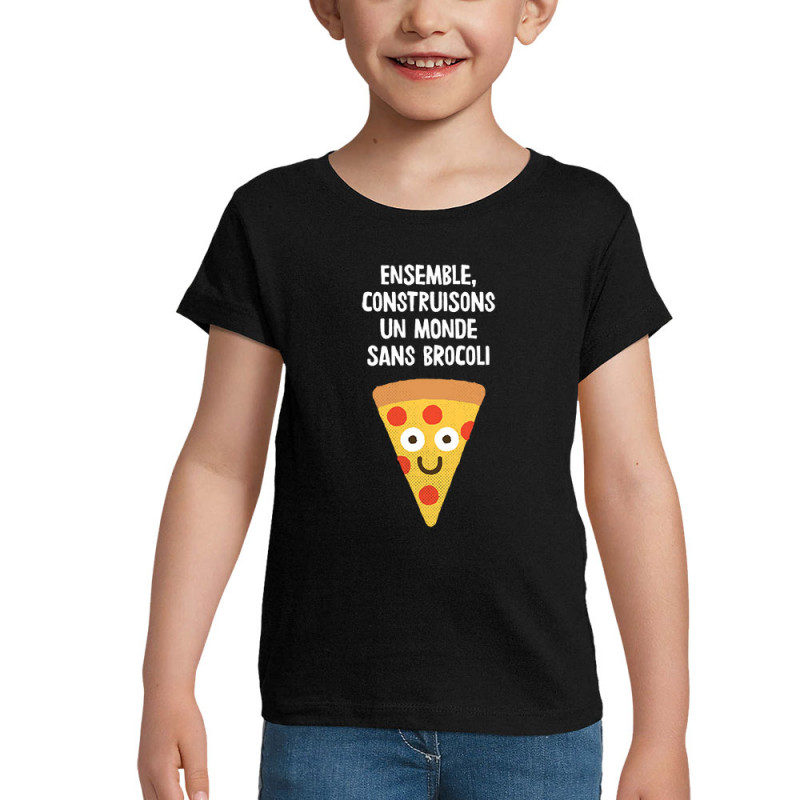 T-shirt fillette noir Construisons un monde sans brocoli (Alex Kidd,Fruits & Légumes,Humour)