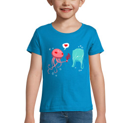 T-shirt fillette bleu azur Méduse (Animaux,Ecologie)