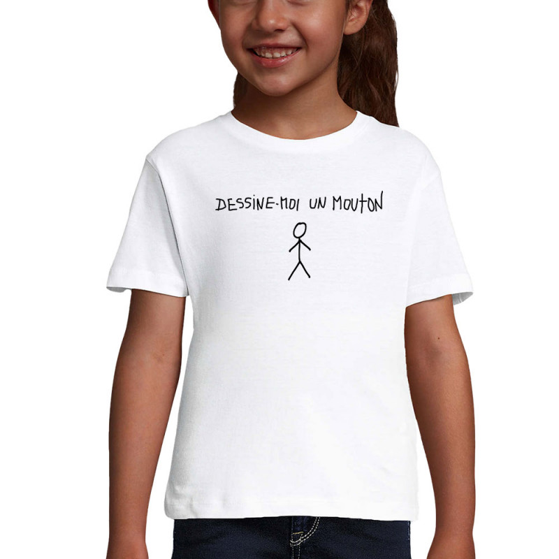 T-shirt fillette blanc Dessine moi un mouton (Gondrax,Humour,Slogans engagés)