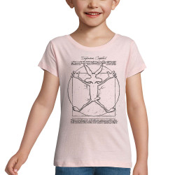 T-shirt fillette rose pale Coyote Vitruve (Le Duc,Animaux,Films/Séries,Homme de Vitruve)