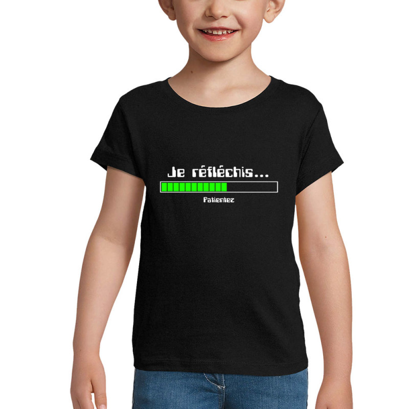T-shirt fillette noir Je réfléchis Patientez (Gondrax,Jeux Vidéo / Geek,Humour,Des chiffres et des lettres,Devoirs de vacances)
