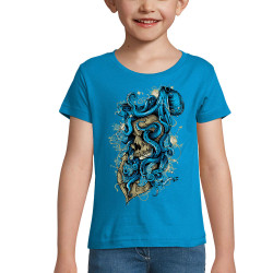T-shirt fillette bleu azur Santa Muerte - Octopus Skull (Santa Muerte,Têtes de morts,Animaux)