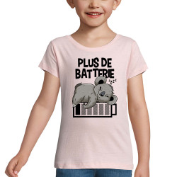 T-shirt fillette rose pale Plus de batterie koala (Animaux,Humour,Manga Kawaï japan,Bébés,Paresse)