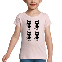 T-shirt fillette rose pale Un deux trois cat (Le Duc,Humour,Animaux,Des chiffres et des lettres,Chats,Devoirs de vacances)