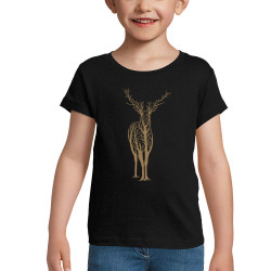 T-shirt fillette noir Deer Trees (Caffein Art,Animaux)
