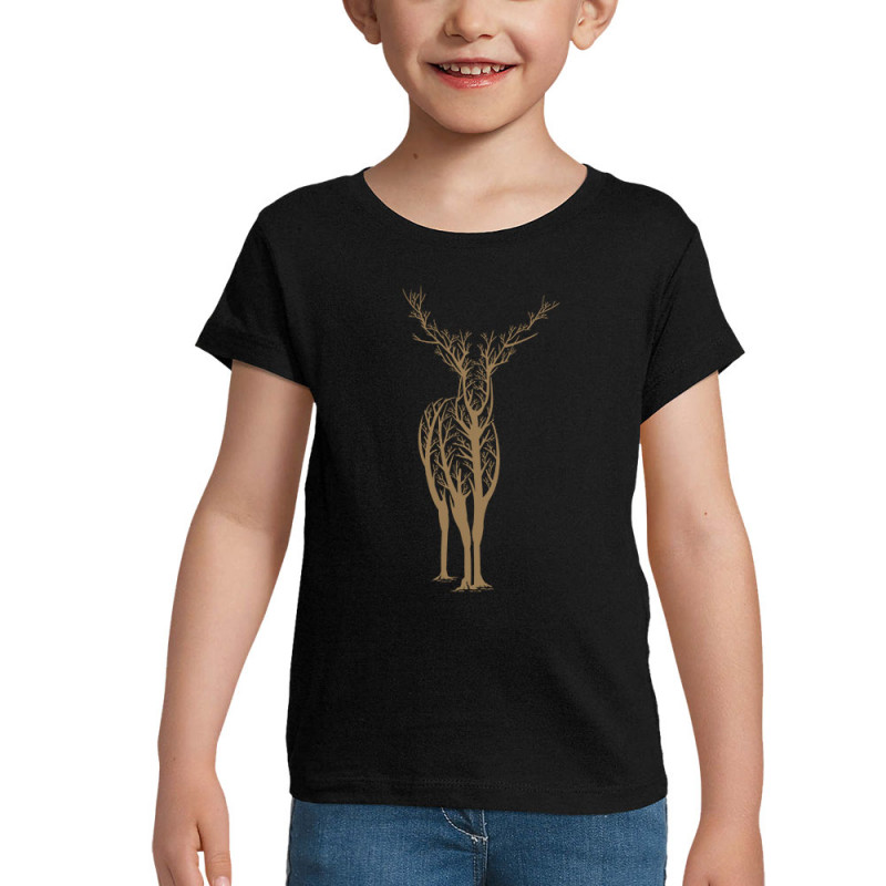T-shirt fillette noir Deer Trees (Caffein Art,Animaux)