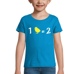 T-shirt fillette bleu azur 1 poussin égal 2 (Franck,Animaux,Humour,Des chiffres et des lettres,Devoirs de vacances)