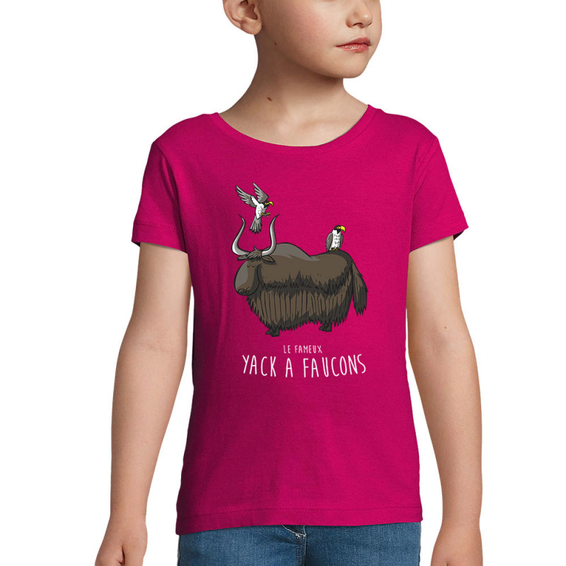 T-shirt fillette rose fushia Yack à faucons (Mr Mouton,Animaux,Humour)