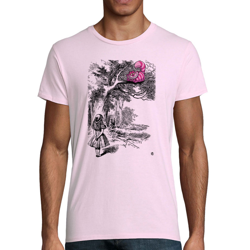 T-shirt homme coton bio rose pale Alice et le chat (Le Duc,Animaux,Chats,Manga Kawaï japan)