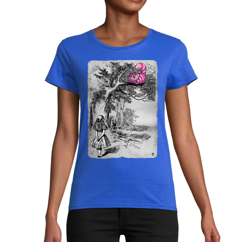 T-shirt femme coton bio bleu royal Alice et le chat (Le Duc,Animaux,Chats,Manga Kawaï japan)