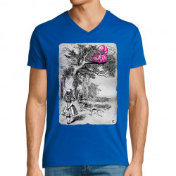 T-shirt homme col V bleu royal Alice et le chat (Le Duc,Animaux,Chats,Manga Kawaï japan)