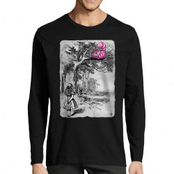 T-shirt homme manches longues noir Alice et le chat (Le Duc,Animaux,Chats,Manga Kawaï japan)