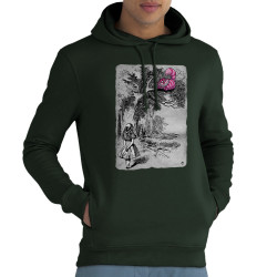 Sweat homme à capuche coton bio vert foncé Alice et le chat (Le Duc,Animaux,Chats,Manga Kawaï japan)