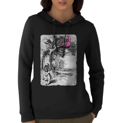 Sweat femme à capuche coton bio noir Alice et le chat (Le Duc,Animaux,Chats,Manga Kawaï japan)