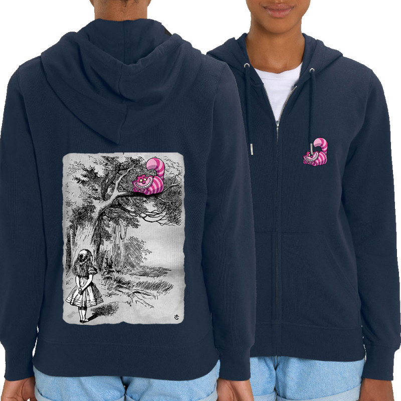 Sweat femme zippé à capuche coton bio bleu marine Alice et le chat (Le Duc,Animaux,Chats,Manga Kawaï japan)