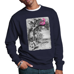 Sweat homme col rond bleu marine Alice et le chat (Le Duc,Animaux,Chats,Manga Kawaï japan)