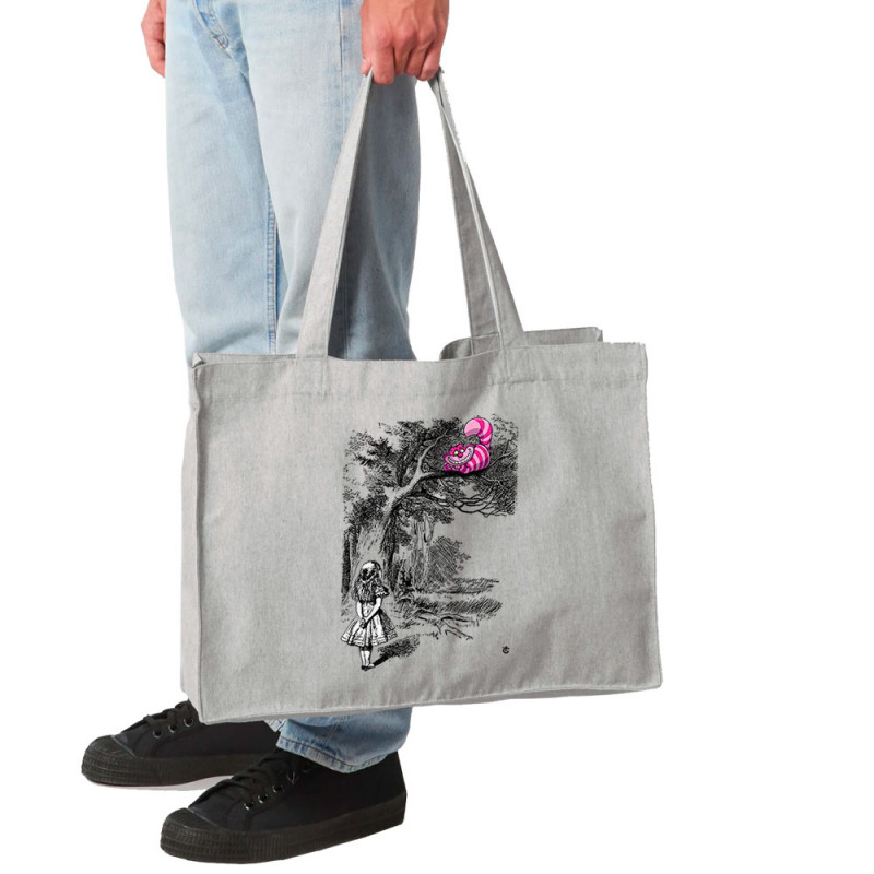 Grand sac shopping en toile recyclé gris chiné Alice et le chat (Le Duc,Animaux,Chats,Manga Kawaï japan)