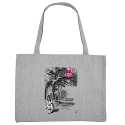 Grand sac shopping en toile recyclé gris chiné Alice et le chat (Le Duc,Animaux,Chats,Manga Kawaï japan)