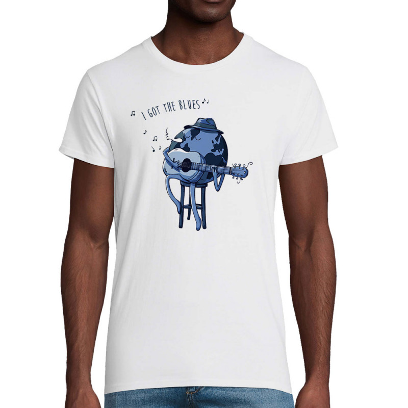 T-shirt homme coton bio blanc I Got The Blues (Mr Mouton,Humour)