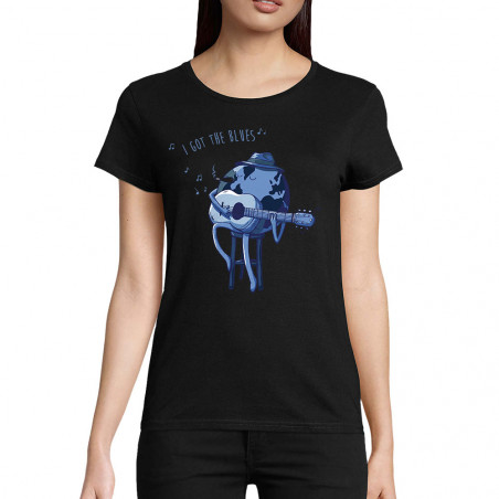 T-shirt femme coton bio noir I Got The Blues (Mr Mouton,Humour)
