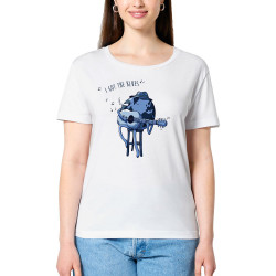 T-shirt femme col large coton bio blanc I Got The Blues (Mr Mouton,Humour)