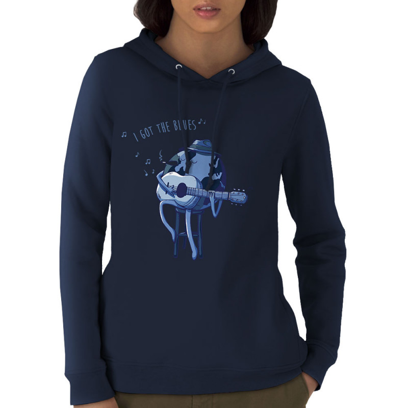 Sweat femme à capuche coton bio bleu marine I Got The Blues (Mr Mouton,Humour)