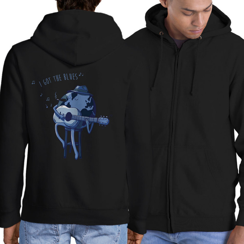 Sweat homme à capuche zippé noir I Got The Blues (Mr Mouton,Humour)