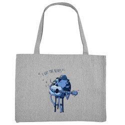 Grand sac shopping en toile recyclé gris chiné I Got The Blues (Mr Mouton,Humour)