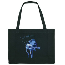 Grand sac shopping en toile recyclé noir I Got The Blues (Mr Mouton,Humour)