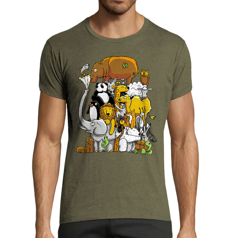 T-shirt homme fit kaki chiné Wild Life (Mr Mouton,Animaux)