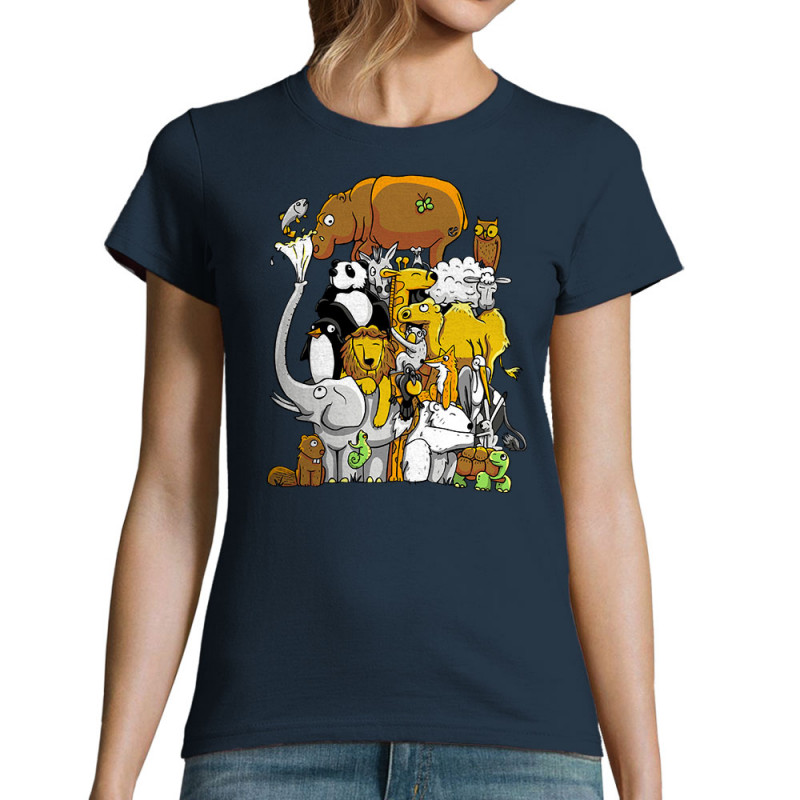 T-shirt femme bleu marine Wild Life (Mr Mouton,Animaux)
