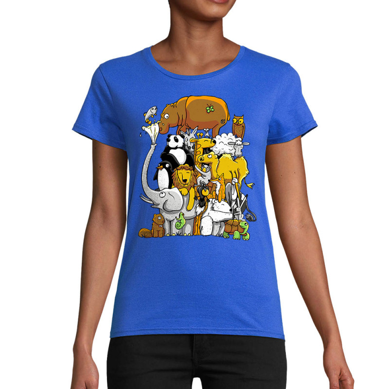T-shirt femme coton bio bleu royal Wild Life (Mr Mouton,Animaux)