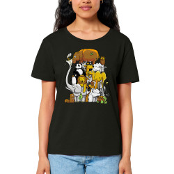 T-shirt femme col large coton bio noir Wild Life (Mr Mouton,Animaux)