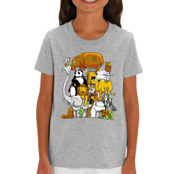 T-shirt enfant coton bio gris chiné Wild Life (Mr Mouton,Animaux)