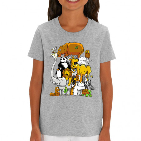 T-shirt enfant coton bio gris chiné Wild Life (Mr Mouton,Animaux)