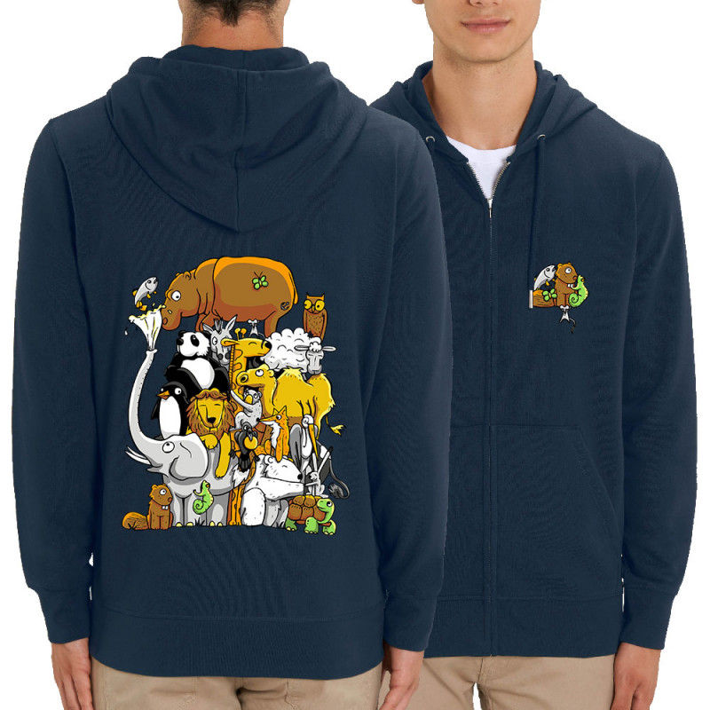 Sweat homme zippé à capuche coton bio bleu marine Wild Life (Mr Mouton,Animaux)