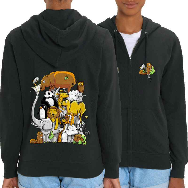 Sweat femme zippé à capuche coton bio noir Wild Life (Mr Mouton,Animaux)