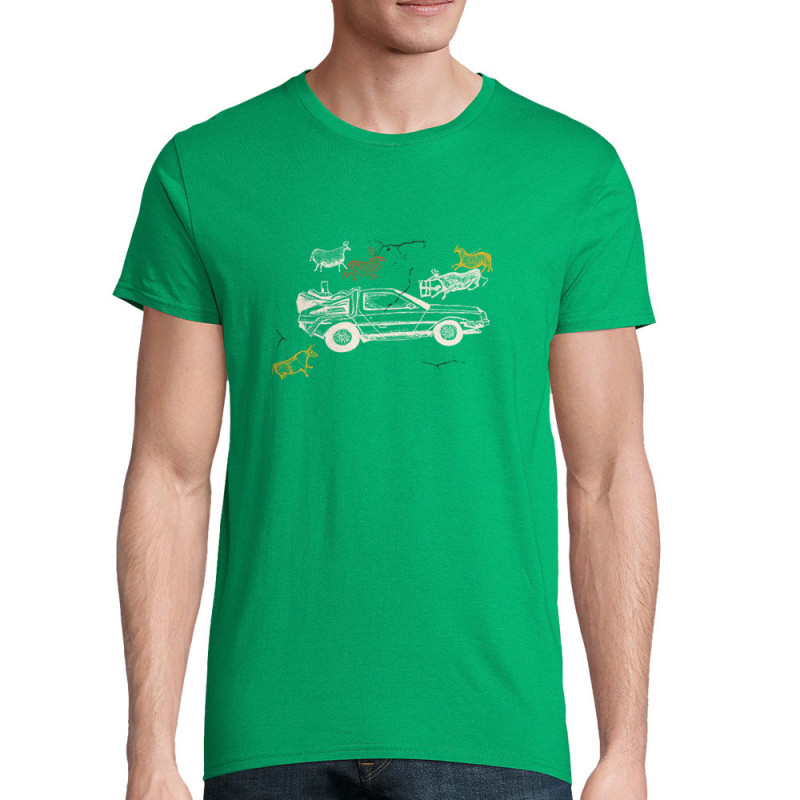 T-shirt homme coton bio vert prairie Dolorean Rupestre (Mr Mouton,Films/Séries)