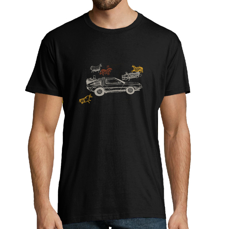 Tee-shirt homme noir Dolorean Rupestre (Mr Mouton,Films/Séries)
