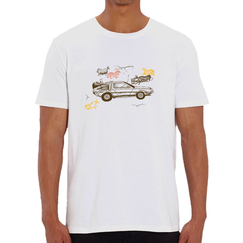 T-shirt homme coton bio blanc Dolorean Rupestre (Mr Mouton,Films/Séries)