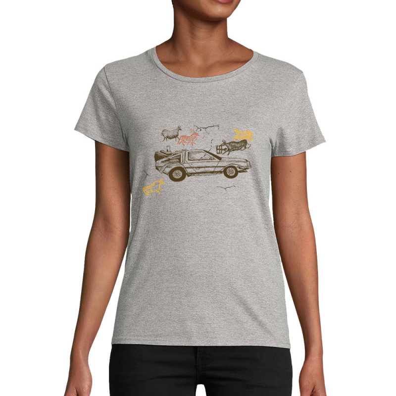 T-shirt femme coton bio gris chiné Dolorean Rupestre (Mr Mouton,Films/Séries)